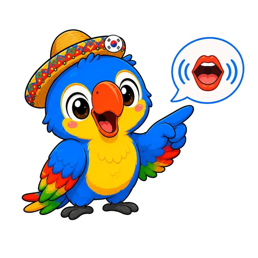 Lorita confundida al leer una guía de pronunciación coreana
