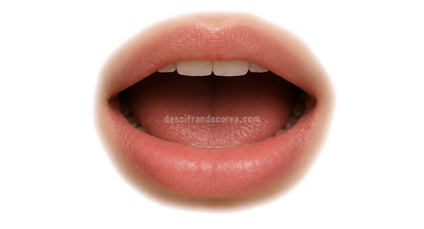 Posición de los labios para pronunciar la vocal coreana ㅓ, representada como ô en el Sistema DC