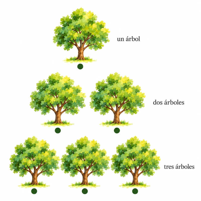 Uno, dos y tres árboles para practicar cómo contarlos